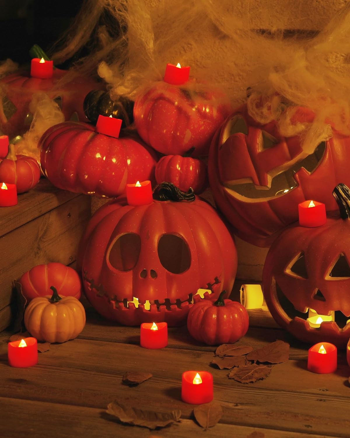 Halloween Red Lights Candles, 24-Pack, Battery Operated, 200+Hour Flameless Flickering 