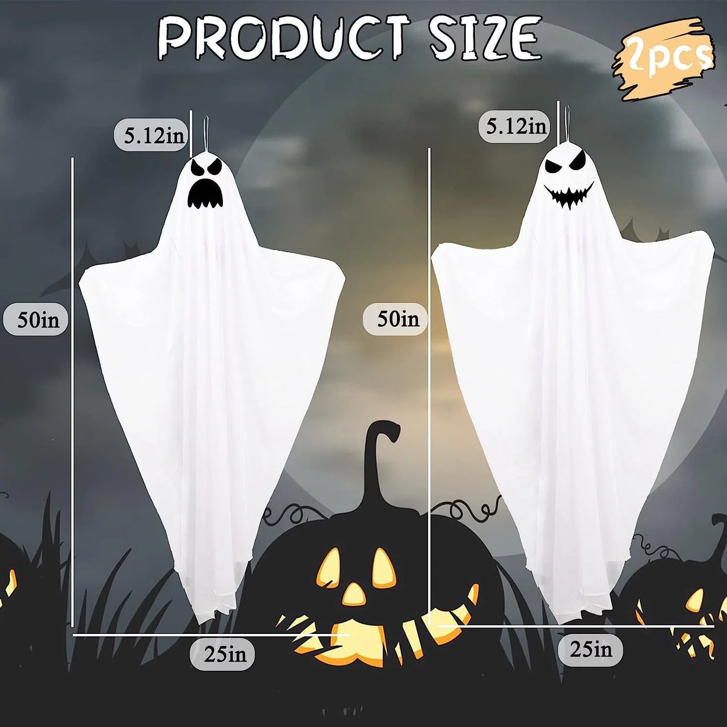 Halloween 2 Pack 50 Inch Ghost Outdoor LED Light 