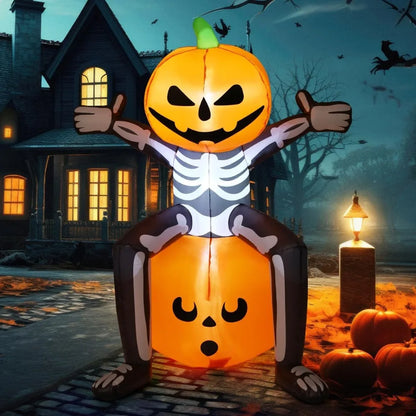 Halloween Inflatable 5FT Skeleton Pumpkin Head 