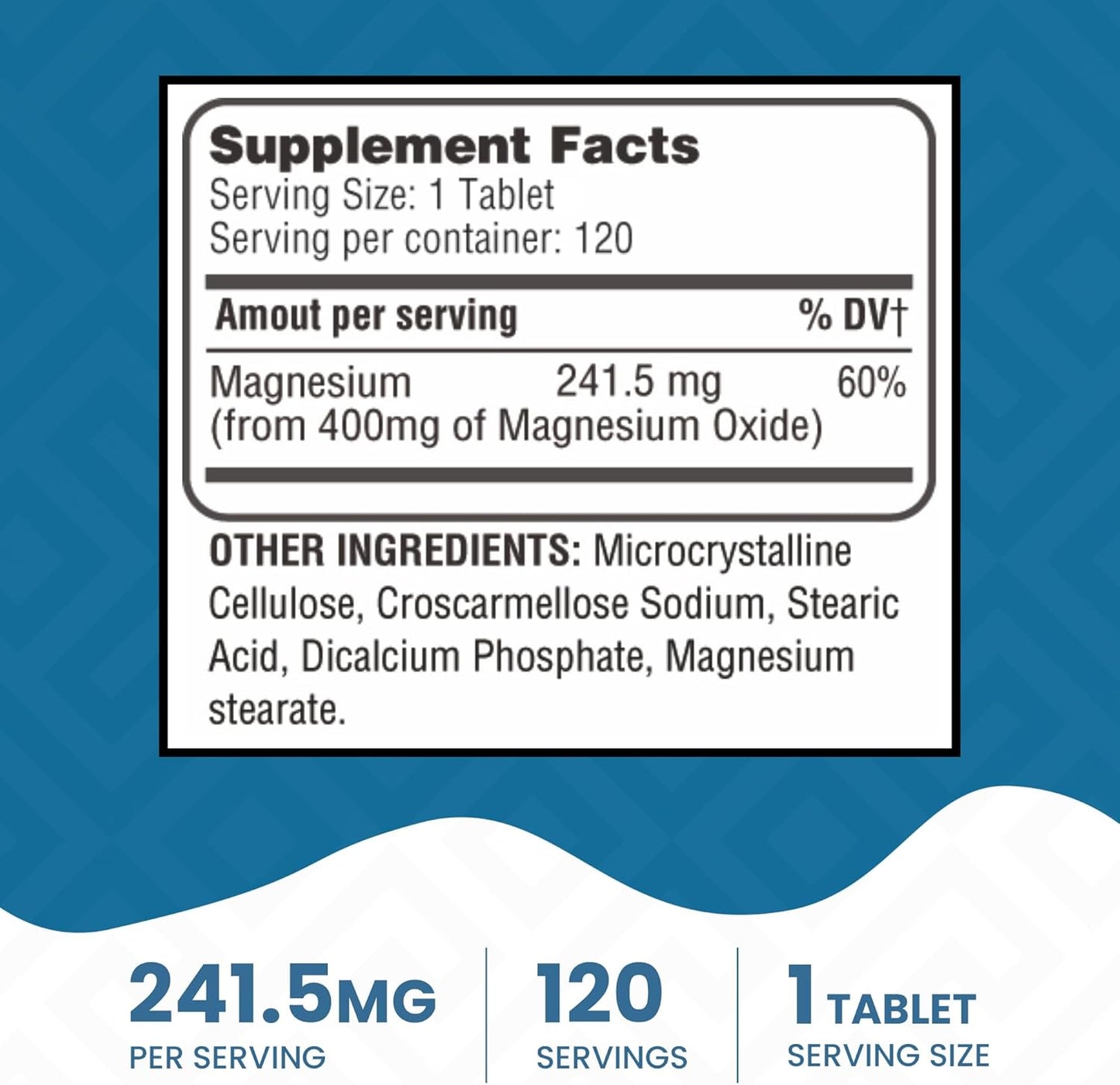 Magnesium 400Mg [High Potency] Supplement – Magnesium Oxide for Immune Support, Muscle Recovery, Leg Cramps and Relaxation 120 Tablets-Usa Made