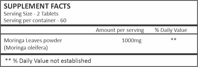 Moringa Leaf | Pure Powder in a Tablet | 120 Count,1000 Mg