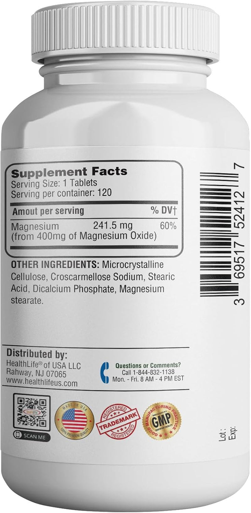 Magnesium 400Mg [High Potency] Supplement – Magnesium Oxide for Immune Support, Muscle Recovery, Leg Cramps and Relaxation 120 Tablets-Usa Made