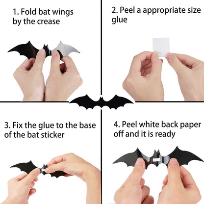 Halloween Bats Wall Decor,120 Pcs 3D 