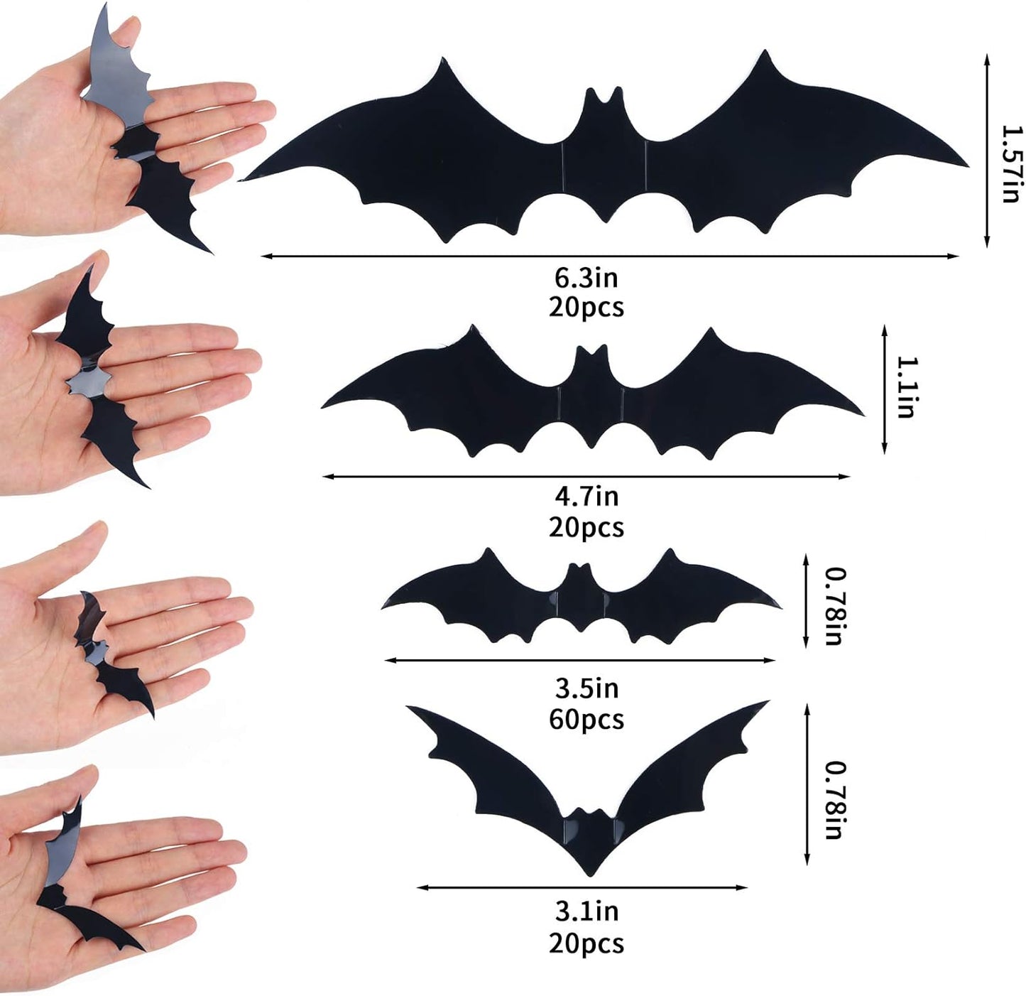 Halloween Bats Wall Decor,120 Pcs 3D 