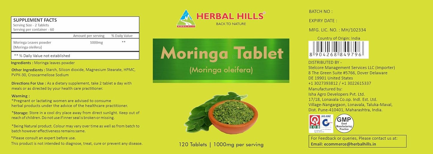 Moringa Leaf | Pure Powder in a Tablet | 120 Count,1000 Mg