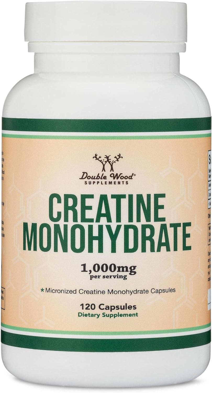 T Creatine Pills 1,000Mg per Serving (120 Creatine Capsules) Micronized Creatine Monohydrate Powder with No Fillers, Vegan Safe, Non-Gmo, Gluten Free (Non Stim Preworkout) by Double Wood