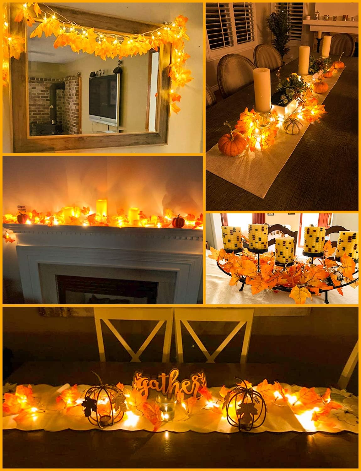 Halloween & Fall Decor [2 Pack] Lighted Garland, Total 16.4Ft 40 LED 