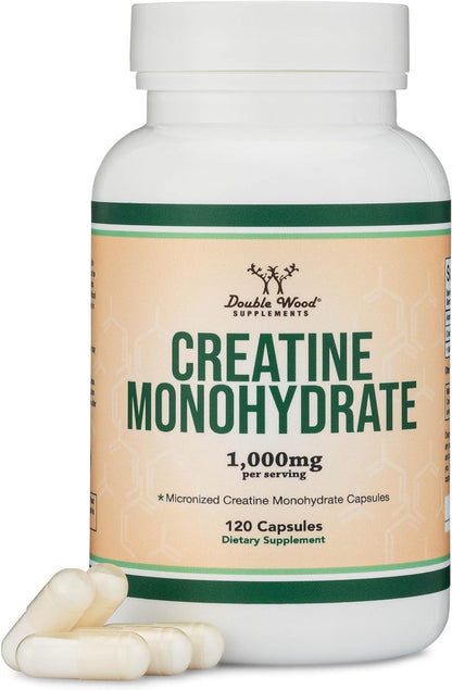 T Creatine Pills 1,000Mg per Serving (120 Creatine Capsules) Micronized Creatine Monohydrate Powder with No Fillers, Vegan Safe, Non-Gmo, Gluten Free (Non Stim Preworkout) by Double Wood