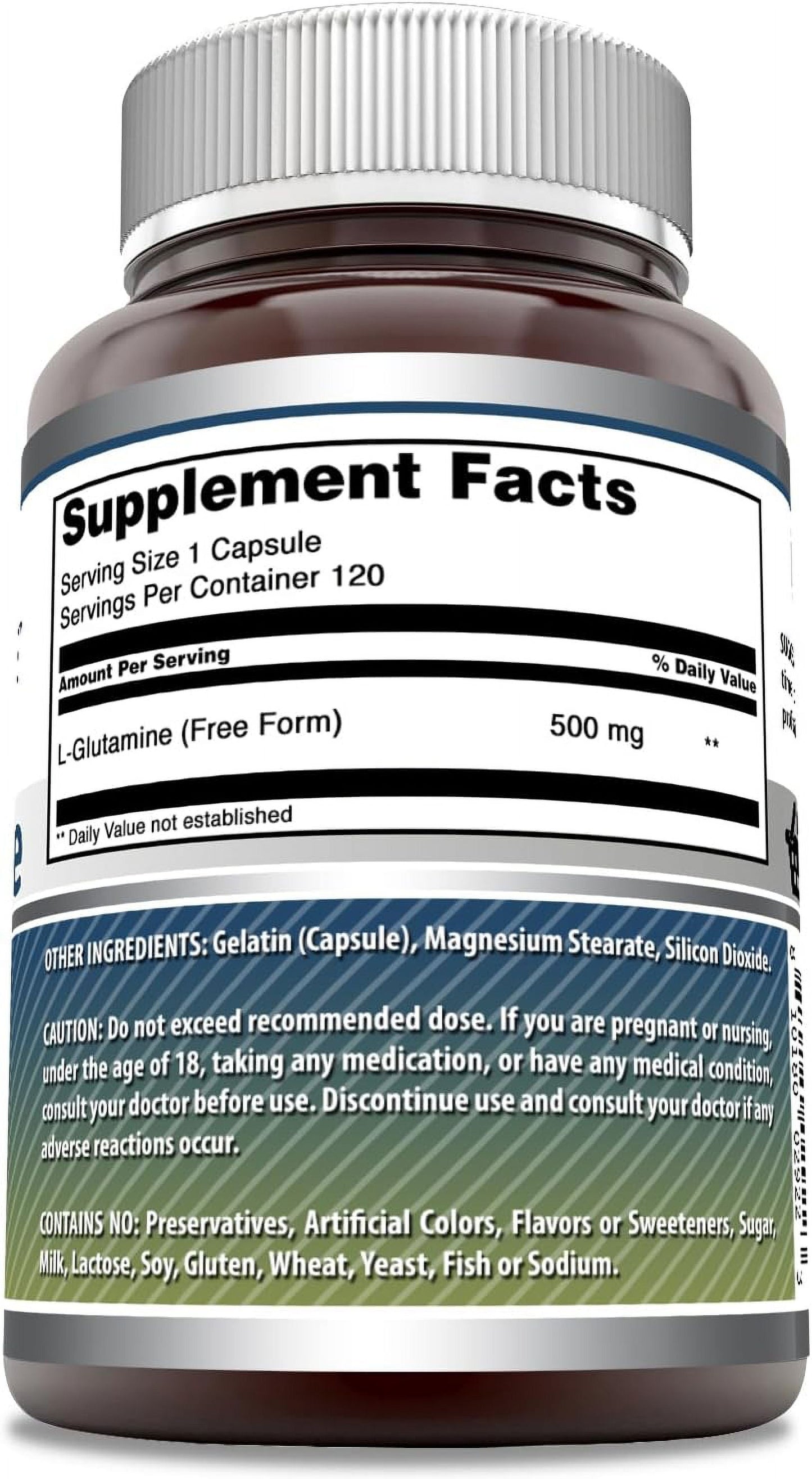 T L-Glutamine 500Mg 120 Capsules Supplement | Non-Gmo | Gluten Free | Made in USA