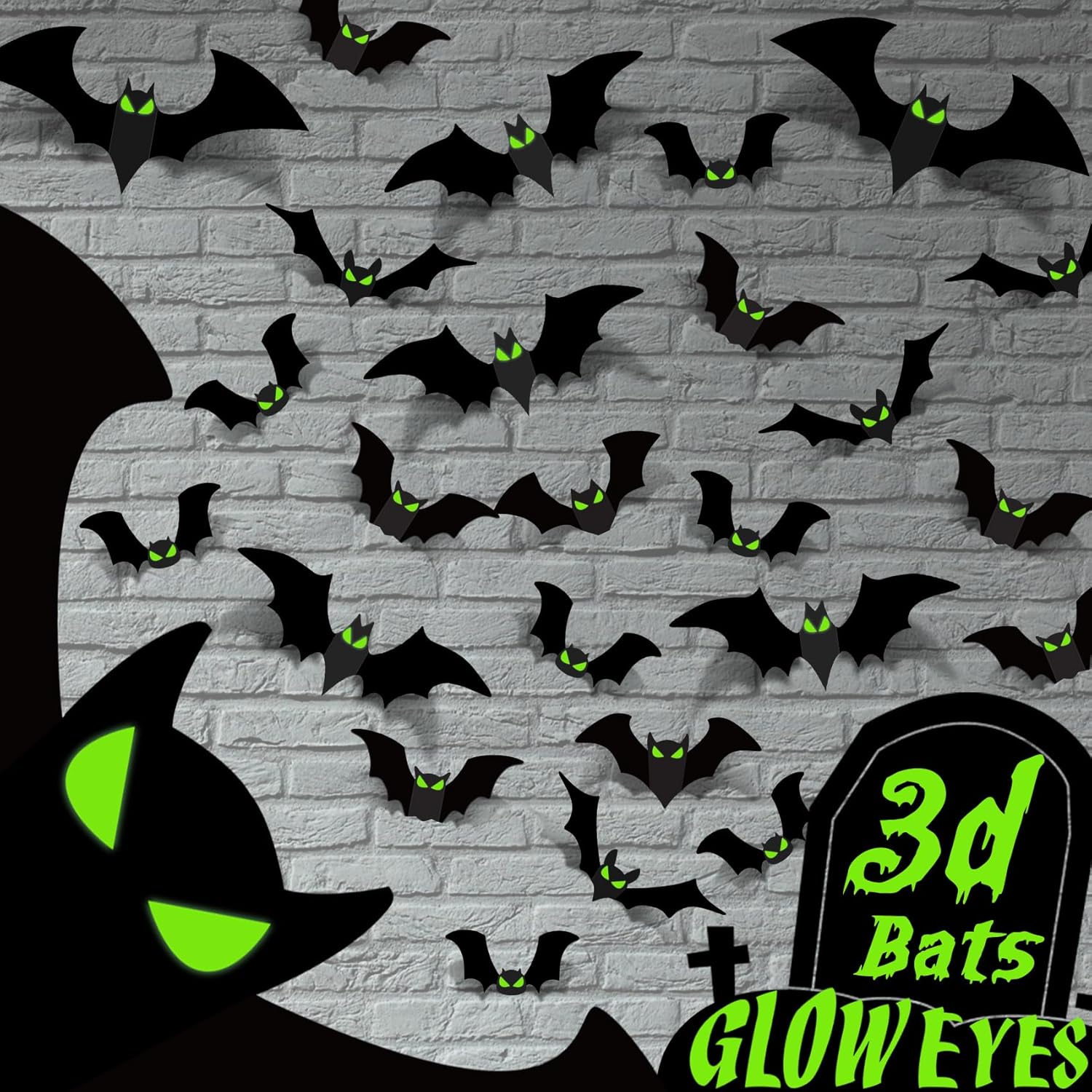 Halloween Bats Decorations Spooky 3D Bats with glowy eyes