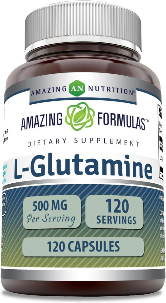 T L-Glutamine 500Mg 120 Capsules Supplement | Non-Gmo | Gluten Free | Made in USA