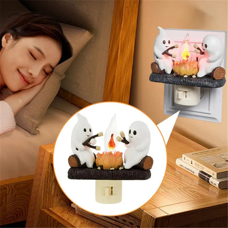 Halloween Bonfire Flickering Night Light 3D LED Small Electric Simulation Bonfire Star Night Light Plug-In Ghost Lights