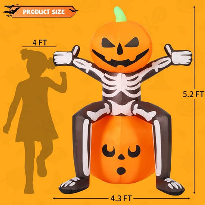 Halloween Inflatable 5FT Skeleton Pumpkin Head 