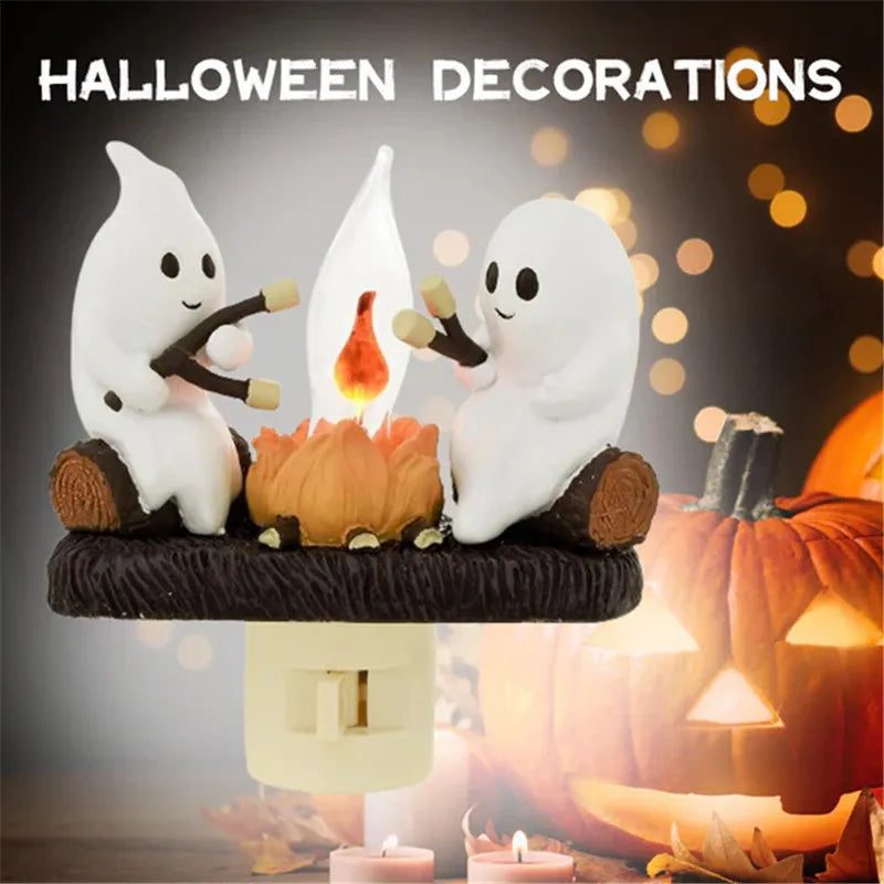 Halloween Bonfire Flickering Night Light 3D LED Small Electric Simulation Bonfire Star Night Light Plug-In Ghost Lights