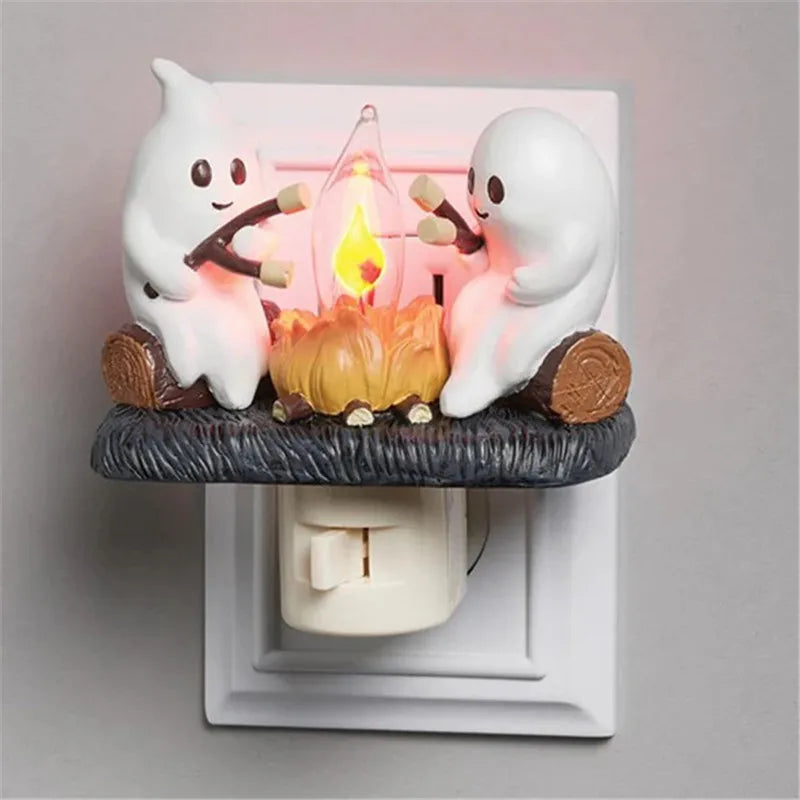 Halloween Bonfire Flickering Night Light 3D LED Small Electric Simulation Bonfire Star Night Light Plug-In Ghost Lights