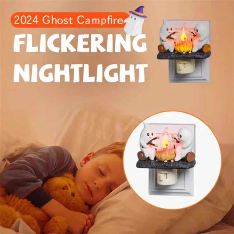 Halloween Bonfire Flickering Night Light 3D LED Small Electric Simulation Bonfire Star Night Light Plug-In Ghost Lights