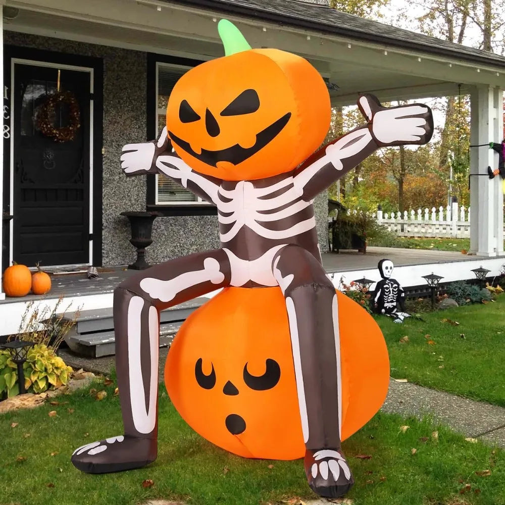 Halloween Inflatable 5FT Skeleton Pumpkin Head 