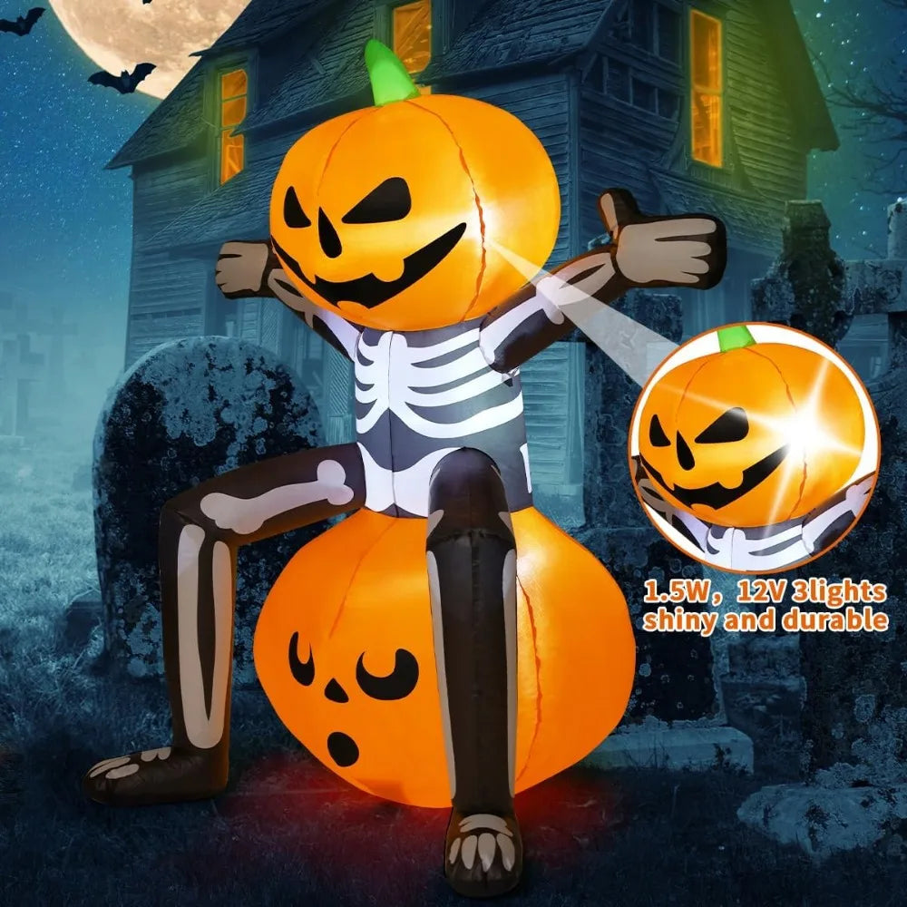 Halloween Inflatable 5FT Skeleton Pumpkin Head 