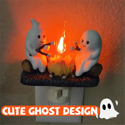 Halloween Bonfire Flickering Night Light 3D LED Small Electric Simulation Bonfire Star Night Light Plug-In Ghost Lights