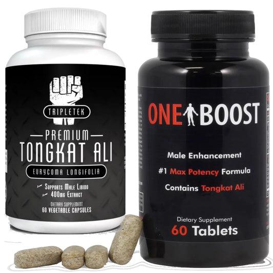 One Boost Testosterone Booster + Tripletek Tongkat Ali Extract Power Duo - Naturally Support Low T Quickly, Increase Energy, Libido & Stamina