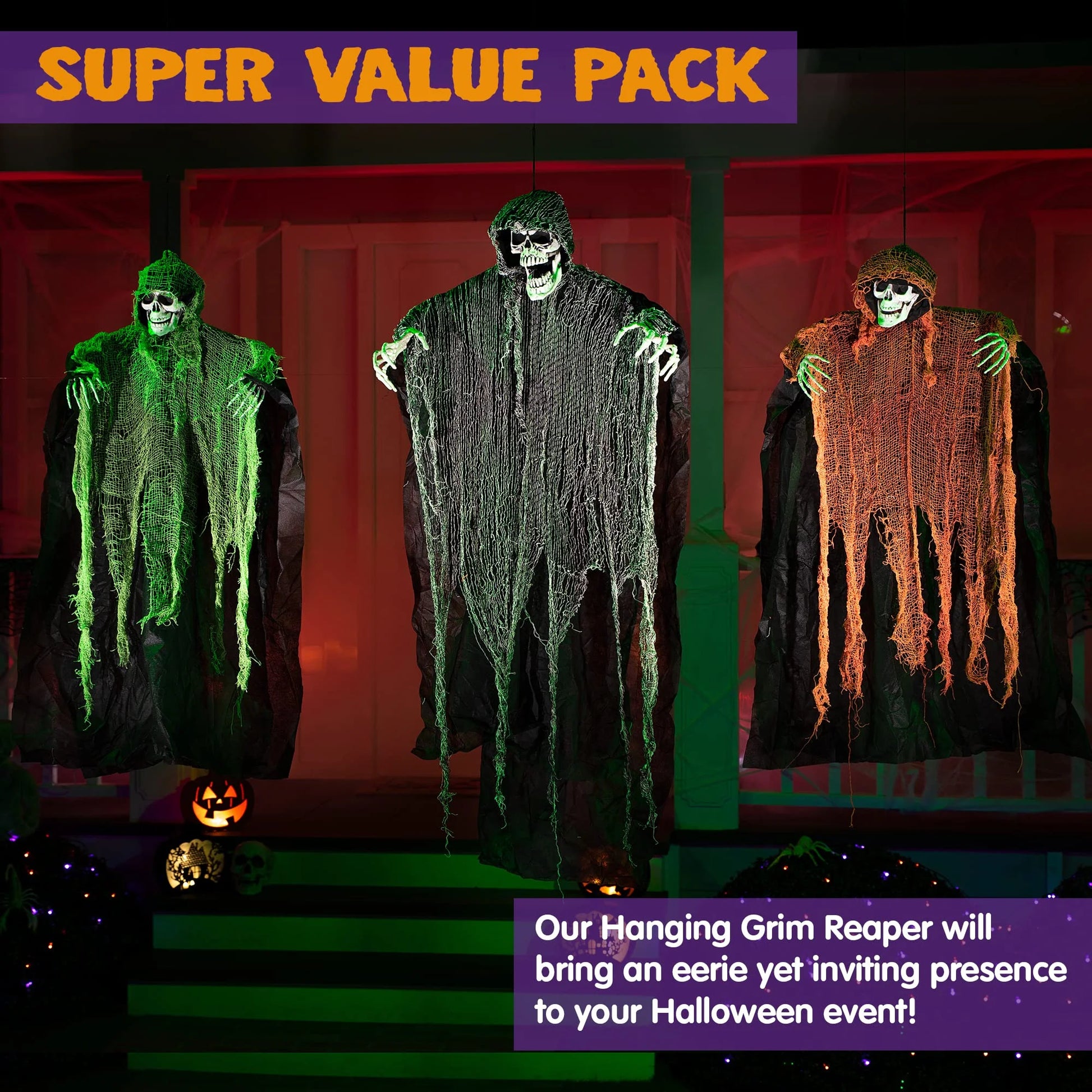  Halloween Hanging Grim Reapers 3 Pack - One 47” and Two 35” 