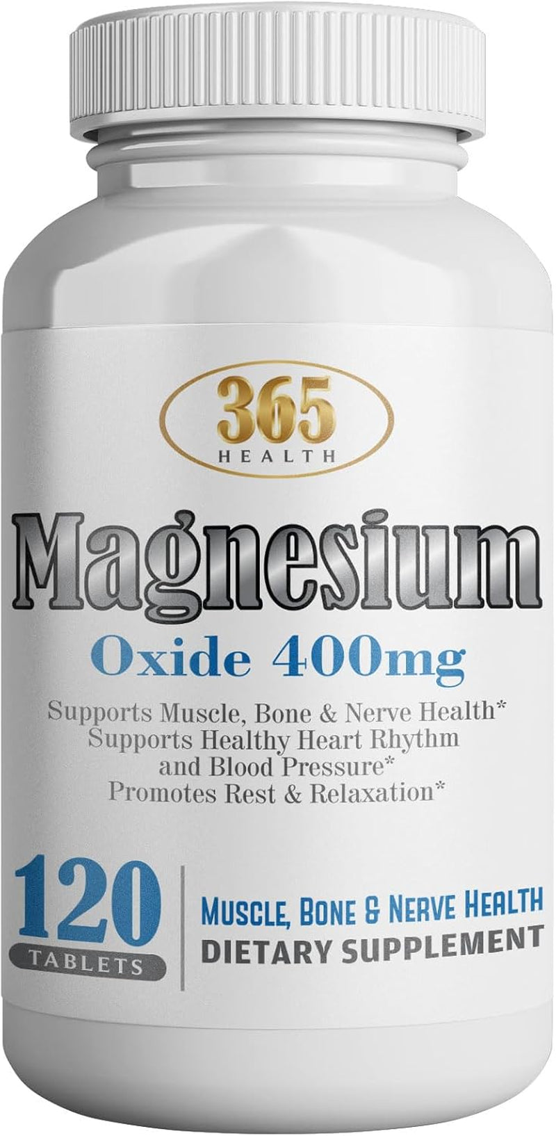 Magnesium 400Mg [High Potency] Supplement – Magnesium Oxide for Immune Support, Muscle Recovery, Leg Cramps and Relaxation 120 Tablets-Usa Made