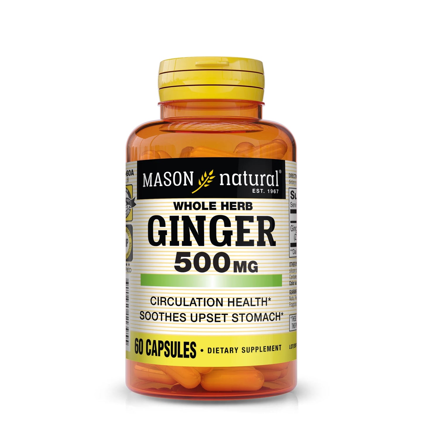 Ginger 500 Mg, Natural Herbal Supplement, 60 Capsules